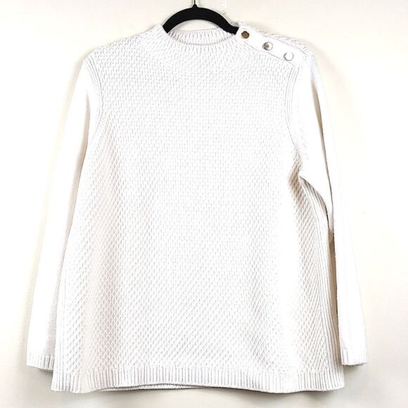 Talbot's Ivory Mixed Knit Gold Button Funnel Neck Sweater Top Size PL - Picture 11 of 11